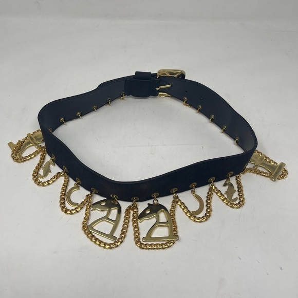 Crisca Black Leather Gold Charm Belt main image 11